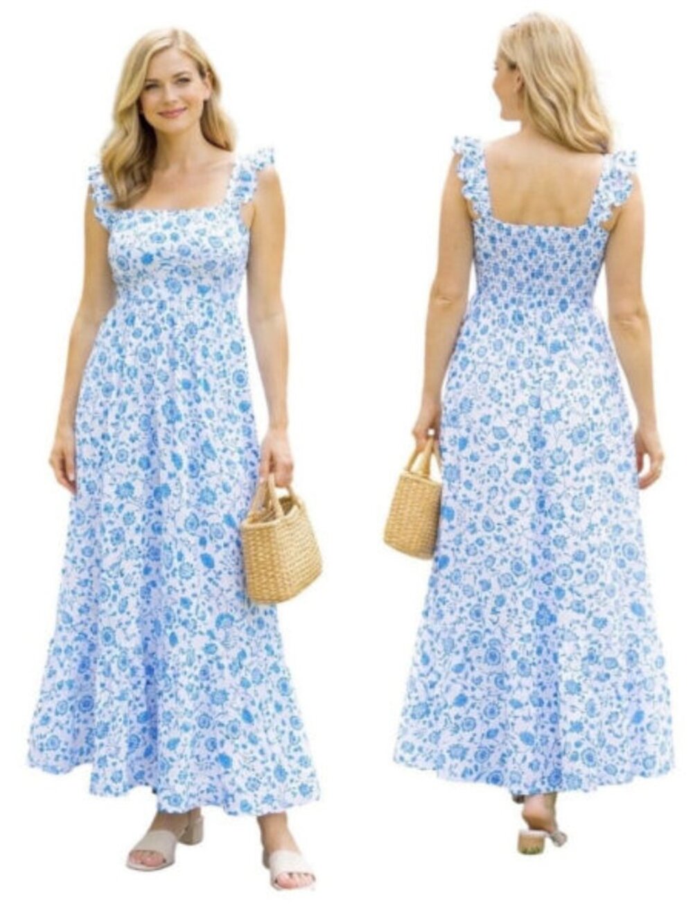 Draper James Floral Maxi Dress L Pockets Tiered Smocked Garden Tea Party Boho